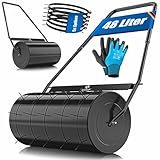 KESSER® Rasenwalze Metall befüllbar mit Wasser oder Sand mit 48 Liter Füllvolumen & 60cm breit | Gartenwalze inklusive 5X Spikes & Handschuhe | Handwalze Rasenroller Ackerwalze Walze in Schwarz
