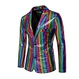 Generisch Herrenanzug mit Pailletten Karomuster, für Partys, Bühnen, Nachtclubs, schillerndes Cooles Performance-Set (Multicolour, XXXL)
