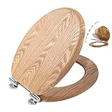 Angel Shield Toilettendeckel Holz WC-Sitz mit Absenkautomatik Quick-Release Funktion für einfach Reinigung Softclose Scharnier Antibakteriell (Eiche)