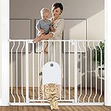 COMOMY Treppenschutzgitter/Türschutzgitter Ohne Bohren, 75-123cm Automatisch Schließendes Hundegitter mit Katzentür, Stabile Baby Schutzgitter/treppengitter, Ideal für Kinder und Haustiere, Weiß