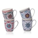 Flanacom Premium Kaffeetassen 4-er Set Orientalisches Design - Große Marokkanische Keramik Kaffee-Becher ca. 300-ml - Hochwertige Boho Tee-Tassen - Kaffeetassen-Set - Geschenk Frauen (Design 6 Sterne)