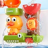 Badespielzeug Baby ab 1 Jahr mit 3 Saugnäpfen für extra stabilen Halt | Interaktives Wasserspielzeug mit Wasserrad & Gießkanne | Badewannenspielzeug Geschenk für Jungen & Mädchen