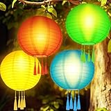 Solar Lampions Außen Wetterfest, 4 Stück Lampions Solar Outdoor, Lichterkette solar Außen Wetterfest LED Laternen, Wasserdicht Hängende Gartenlaterne mit 4 Quaste für Garten Terrasse Hof usw (20cm)