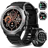 Militär Smartwatch Herren Damen, Smart Watch mitTelefonfunktion 1,39' Touchscreen, Herzfrequenzmonitor Schlafmonitor IP68 Wasserdicht Sportuhr, 110+ Sportmodi Fitnessuhr für iOS Android, Schwarz