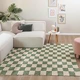 FRAAI Retro Teppich - Gambit Grün Weiß 80x150cm - Blöcke - Wohnzimmer, Kinderzimmer, Schlafzimmer - Fellteppich - Rug