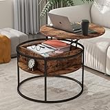 HOJINLINERO Couchtisch Rund Höhenverstellbar,Wohnzimmertisch mit Verstecktem Stauraum,Couchtisch mit Hebeplatte,Couchtische,Couch Tisch,Kaffeetisch,Holz für Wohnzimmer,Büro