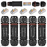 Cexovo IP68 Wasserdichte Kabelverbinder,Kabelverbinder Wasserdicht mit 3-Polig Abzweigdose Wasserdicht Verbindungsmuffe Erdkabel Abzweigdose für Ø9-12mm Kabeldurchmesser (5er-Pack,Schwarz)