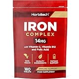 Eisen Vitamin C Komplex mit Folsäure & Vitamin B12 | 180 Eisentabletten | Iron Supplement Complex | für Frauen und Männer | Horbaach