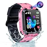 Smartwatch Kinder, Kinder Smartwatch mit GPS und Telefon, Wasserdicht Smart Watch Kinderuhr GPS mit IP68 SOS Anruffunktion Spiel Voice Chat Wecker Schulmodus für Jungen Mädchen Student Geschenk