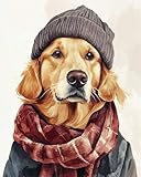 AMBATTERY DIY Knüpfteppich Fantasie-Golden Retriever-Tier Knüpfteppich Set Erwachsene Groß Knüpfsets Latch Hook Kit Selbst Knüpfen Für Farbmuster Vorbedruckt 23x35in