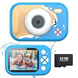 Tosaju Unterwasserkamera 48MP Kinderkamera 10m Wasserdicht Kamera 1080P Video Schnorcheln Fotoapparat mit Blitz Perfekt für Schwimmbad Strand Outdoor Spielzeug Geschenk für Kinder mit 32GB Karte