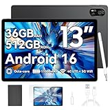 Blackview MEGA8 Android 16 Tablet 13 Zoll,36GB RAM+512GB ROM,90Hz 2K FHD Großes Display,Gaming Tablet PC,Octa Core T620,50MP+13MP Dual AI Camera,11000mAh Akuu,4G LTE+5G WiFi/GPS/WideVine L1/Face ID