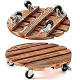 PETSUPS 2X Pflanzenroller aus Holz mit Rädern 30cm 100kg Rund Pflanzenroller mit Metall abschließbare Lenkrollen Heavy Duty Outdoor Rollbrett Pflanzen Blumenroller