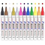 Permanent Marker Wasserfeste Stifte: 12 Farben Permanentmarker, Glasstifte und Lackstifte zum Zeichnen auf Stein, Metall, Kunststoff, Tassen, Holz, Keramik, und Reifen, Farbechte Marker auf Ölbasis