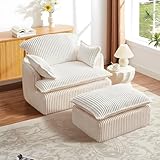 VASOENY 108CM Ohrensessel mit Hocker, Corduroy Modernen Komfortablen Wohnzimmerstuhl, Kompakten Lesestuhl mit Osmanischen Relaxsessel für Wohnzimmer, Schlafzimmer und Büro