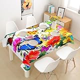 Pechiwuo Tischdecke Outdoor Blumen Wetterfest Tischdecke Abwaschbar 3D Schmetterling Tischdecken Polyester Wasserdicht Tischwäsche für Garten Home Küche Speisetisch, 100x140 cm 4278v