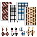 OLYCRAFT Transferpapier aus kariertem Ton, 4 Designs, 24 Stück, Transferpapier für Polymer, klassisch, kariert, Polymer-Ton, Transferblätter, blau kariert, kleines Transferpapier für Ton, Ohrringe,