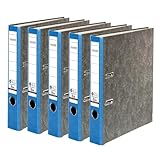 Original Falken 5er Pack Recycling-Ordner Wolkenmarmor. Made in Germany. 5 cm schmal DIN A4 blauer Rücken Ringordner Aktenordner Briefordner Büroordner Pappordner CO2-Neutral Blauer Engel