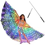 PTMTFYL LED-LSIS-Flügel, Bauchtanzflügel, leuchtende bunte LED-Schmetterlingsflügel, leuchtende Engelstanzflügel mit Teleskopstab, Erwachsenen-Kind-Performance-Kleidung, Karneval, Weihnachten (Kinder)