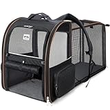 Lekespring Erweiterbar Katzenrucksack Hunderucksack für Katzen Hunde bis 8kg, Groß Katzen Rucksack Faltbare Haustier Rucksack, Schwarz