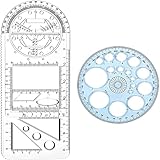 MEISO 2 Stücke Multifunktionales Geometrisches Lineal, Rutschfestes Zeichenlineal Geometrische Zeichenschablone, Messwerkzeug, Zeichenlineal Geometrischen Figuren für Schule, Bürobedarf
