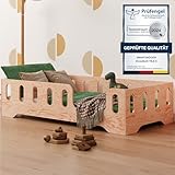smartwood Kinderbett Bodenbett 90x200 mit Rausfallschutz & Lattenrost - Holz - Kinder Montessori Bett TILA 2P mit glatten Kanten - Betten für schnelle Montage - Bis 230 kg belastbar