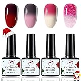 4 Farben UV Nagellack Farbwechsel Thermo Farbgel Set - Rot Rosa Lila Magenta Gel Chamäleon Shellac Nagelgel UV/LED Color Change Herbst Winter Weihnachtstag Sommer-Nagellack, Regulärer (Farben)