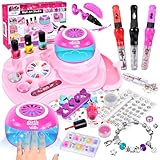 Herefun Nagelstudio Kinder Mädchen, 33 Pcs Geschenke 6 7 8 9 10 11 12 Jahre, Nagellack Kinder, Nageldesign Kinder Mädchen, Nail Art Nagelset Mädchen für Geburtstag