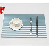 Homxi Platzsets 2 Stück,45 x 30 cm,Tischset Abwaschbar PVC Rechteck mit Streifen Platzdeckchen Hellblau