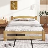 Merax Massivholzbett Doppelbett Futonbett 140x200 cm - Solides Naturbett mit Kopfteil und Lattenrosten für Jugendliche und Erwachsene Natur (ohne Matratze)