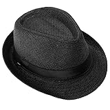 FALETO Kinder Jungen Mädchen Panamahut Sonnenhut Sommerhut Beach Hut Strohhut Jazz Hut (Schwarz)