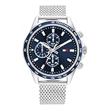 Tommy Hilfiger Multi Zifferblatt Quarz Uhr für Herren mit Silbernes Edelstahl-Mesh-Gliederarmband - 1792018
