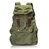 DRF Rucksack aus Canvas im Vintage Stil mit Leder Zubehör #BG-04 (Grün)