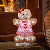 Festive Lights 30cm LED Weihnachtsfigur aus Acryl Lebkuchen Frau weiße LEDs batteriebetrieben Beleuchtung mit Timer Dekoration Weihnachten Deko Außen (Lebkuchenfrau)