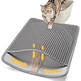 Conlun Katzenstreu Matte Katzenklo Matte 58x42 cm, Wabenförmiges Doppellagiges Design, Urin- und Wasserdichtes Material, Katzenklo Unterleger Grau