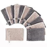 Pure Label 12-TLG. Waschhandschuh Waschlappen Set mit Anhängeschlaufe aus 100% Baumwolle, saugstark, weich und Oeko-TEX Zertifiziert - 12 Waschlappen aus Baumwolle 16x21cm, Anthrazit | Stein