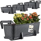 KADAX 4er Set Blumenkasten 60cm, Balkonkasten Set aus Kunststoff, Pflanzkasten für Blumen und Kräuter, Widerstandsfähiger Balkontopf, Pflanzkübel für Balkon (60cm-4er Set, Anthrazit)