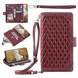 xinyunew Handykette Handyhülle für iPhone 7 Plus/8 Plus Hülle mit Geldbörse Reißverschluss Kartenfach Klapphülle Schutzhülle Klappbar Leder Tasche Wallet Flip Case Handytasche -Rot