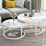 Modernes Couchtisch-Set mit Metallrahmen, elegante Glasplatte in Marmor-Optik, ideal für Büro- und Wohnzimmerdekoration, 70 cm, schwarz und 50 cm weiß, stilvolle Satztische für Lounge in weißem Rahmen