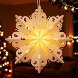 Kssvzz 45cm Weihnachtsstern Beleuchtet, 3D Papierstern zum Aufhängen mit Beleuchtung, Weihnachtsdeko Fenster Innen
