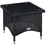STILISTA Beistelltisch Eckig Glas Tischplatte aus Polyrattan, Modell- und Farbwahl - 50 x 50 cm schwarz