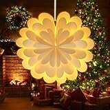 Papierstern zum Aufhängen, 3D Weihnachtsstern Beleuchtet LED Papierstern Beleuchtet, 45 cm Papierstern mit Beleuchtung, Faltstern Weihnachten Papierstern Lampenschirm Papier Weihnachtsstern Fenster