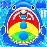 LUVTOY Pool Spielzeug Kinder, Hai-Wurf Luftmatratze Pool Ingwurfspiel. Aufblasbares PVC-Poolspielzeug, 4 Sitzsäcke Und 5 Ringwurfspiele, Sommer-schlauchboot, Luftmatratze Für Kinder Und Erwachsene