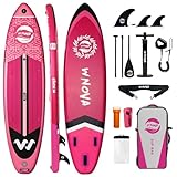 WNOVA Extra breites aufblasbares Paddelbrett, 27,9 x 86,4 x 15,2 cm, Stand-Up-Paddle-Board für Erwachsene, SUP-Zubehör mit Kamerahalterung, 2 + 1 Familie für See, Meer, Meer, rosa Mädchen
