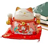 Generisch Keramik-Glückskatze - 11cm Japanische Winkekatze Als Geld-Glücksstatue, Münztopf Dekoobjekt | Dekorative Reichtums-Katzenfigur Für Landschafts-Szenen.