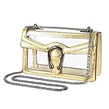 Joryin Transparente Tasche für Damen, durchsichtige Taschen, Stadion-zugelassen, Umhängetasche, kleine transparente Geldbörse, Kette, Handtasche, Goldenes Krokodil