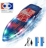 Carox Ferngesteuertes Boot, 2,4 GHz RC Boot mit LED-Licht, 12 KM/H, 2 Batterien für 40 Minuten Spielzeit, Pools Spielzeug Geschenk für Kinder ab 8 Jahr