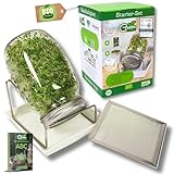 Green SEEDS® [Das Original Sprossenglas Starter-Set + KRESSESIEB | 1000ml mit hochwertigem Edelstahl-Gitterdeckel, Ständer, Keramikschale + Sprossen-ABC [Druckversion] Keimglas Anzuchtschale