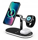 Qi 5in1 Induktionsladegerät mit MagSafe für iPhone 12-15, Apple Watch, AirPods - LED Lampe, 15W, USB, Schwarz