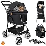 MY DUQUE – Modell CECE 2 in 1 Hundebuggy und Transportbox für Hunde | Faltbare Hundebox mit Extrakorb für Einkäufe oder Tierbedarf | Nutzung als Hundewagen oder sicherer Tragekorb – Schwarz-Melange
